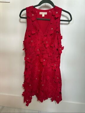 MICHAEL Michael Kors Red Floral Appliqué Midi Dress